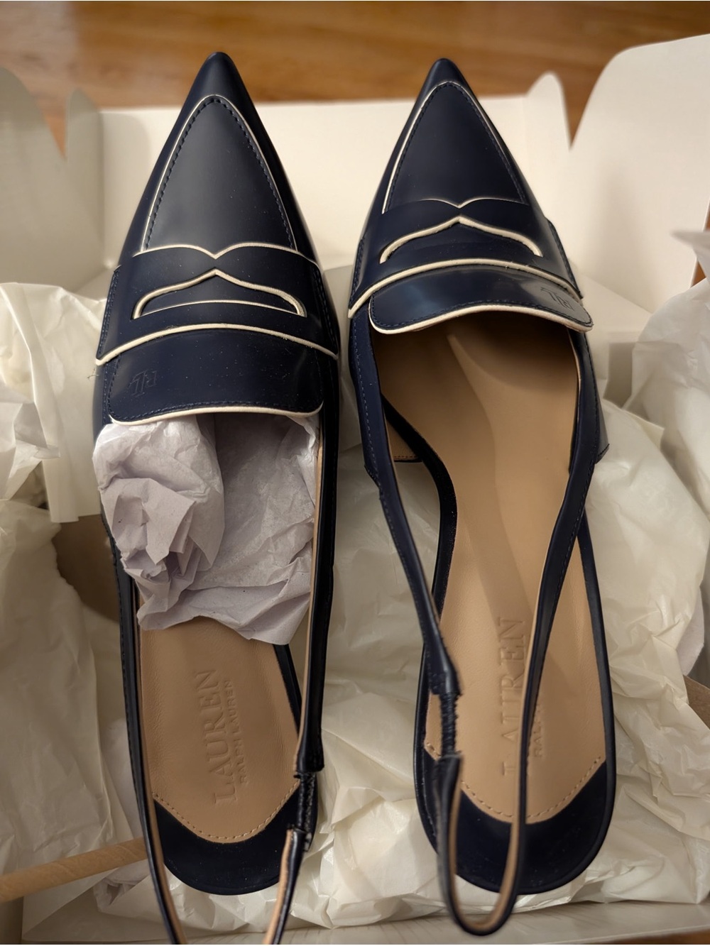 LAUREN Ralph Lauren Navy/White Heeled Mule (8.5 B) - Picture 3 of 6